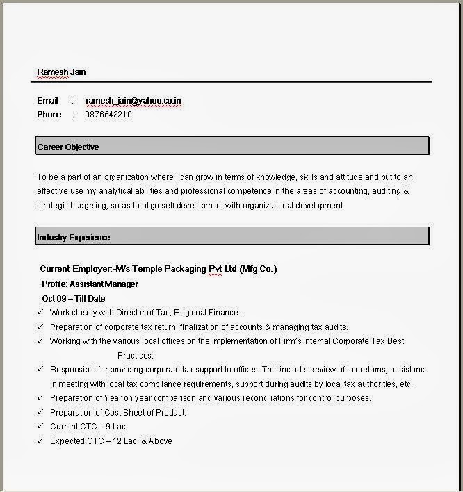 Resume format in word format